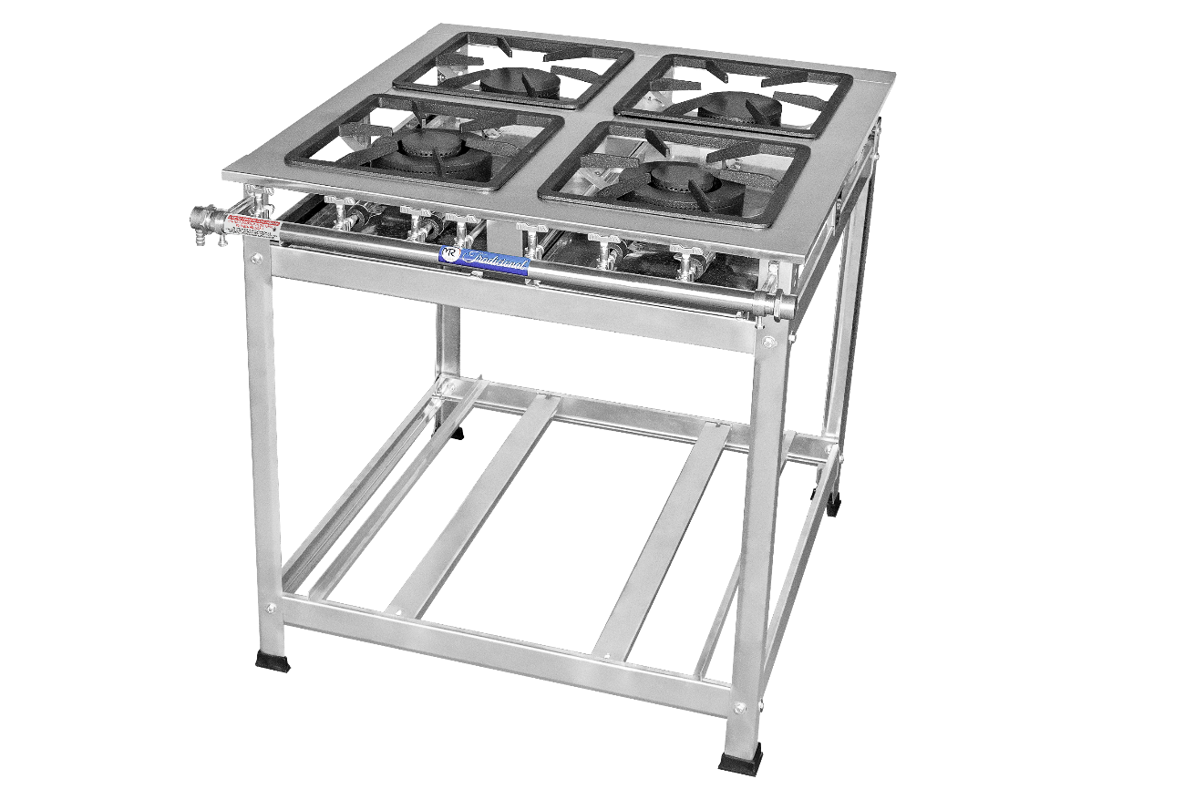 FOGÃO INDUSTRIAL INOX 4 BOCAS (2QS/2QD) BAIXA PRESSÃO
